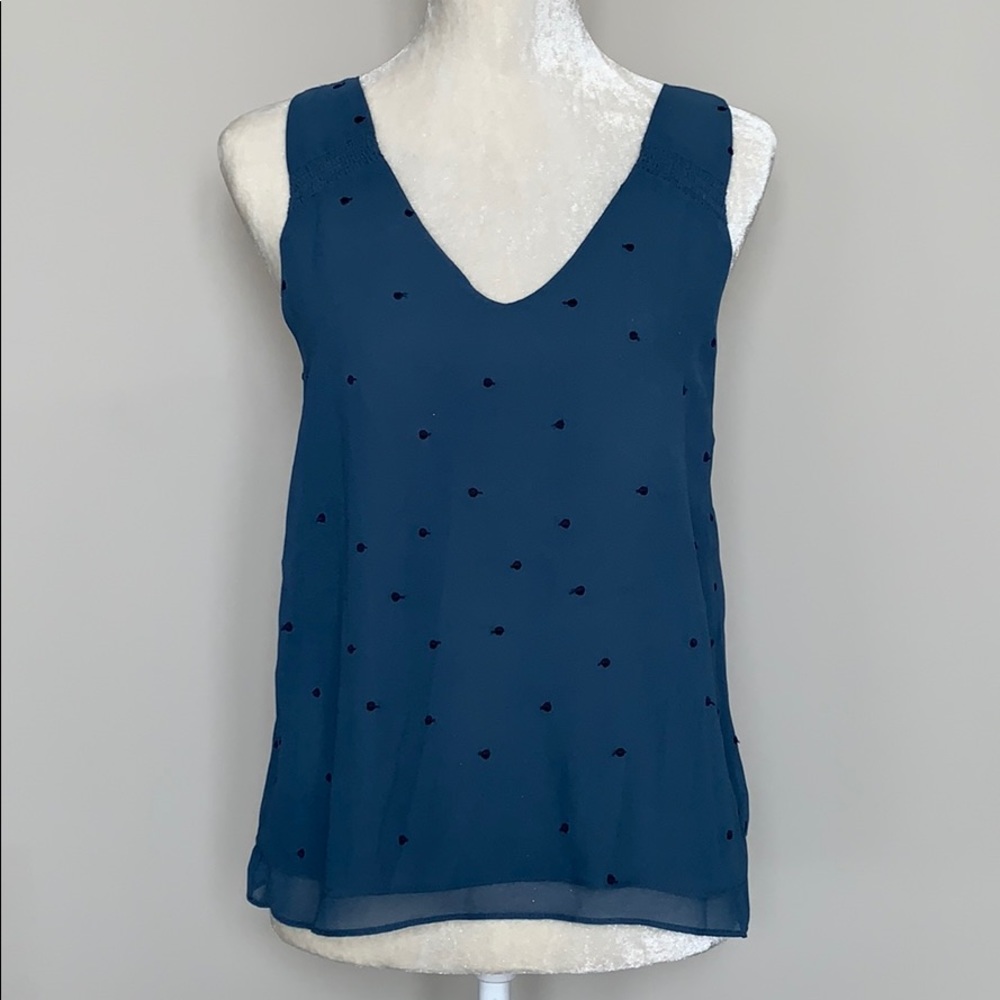 Gentle Fawn teal blue polka dot v-neck tank top